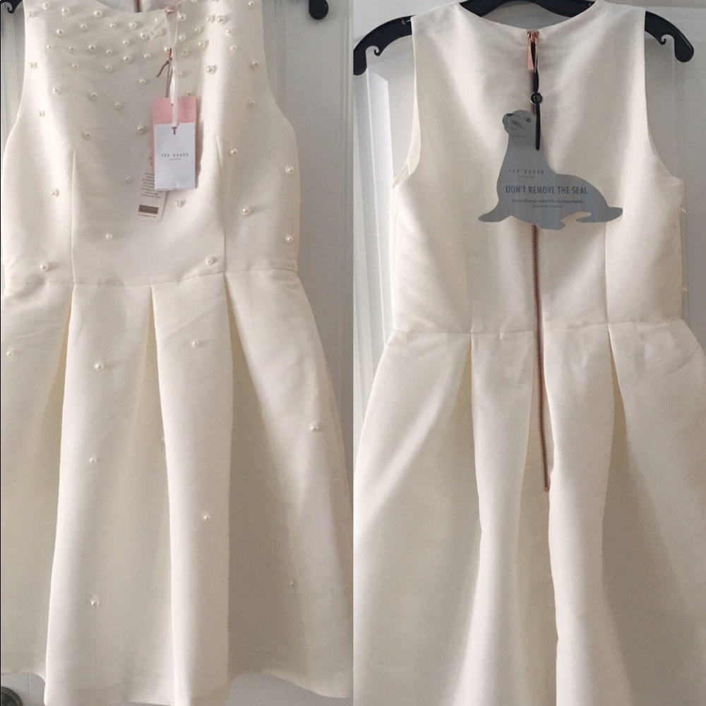 Ted Baker London Embellished Skater Dress WHITE
